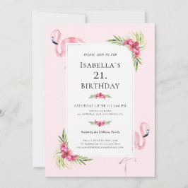 Modern Tropisch Bloemen Flamingo Verjaardagsfeest Kaart