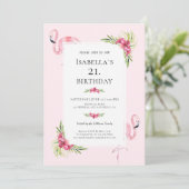 Modern Tropisch Bloemen Flamingo Verjaardagsfeest Kaart (Staand voorkant)