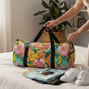 Modern Tropisch Bloemenpatroon Gepersonaliseerde N Plunjezak