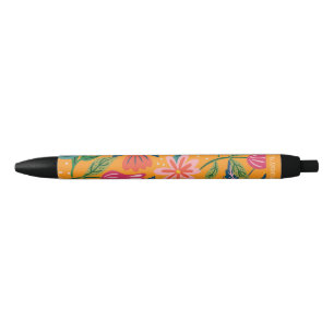 Modern Tropisch Bloemmotief Zwarte Inkt Pen