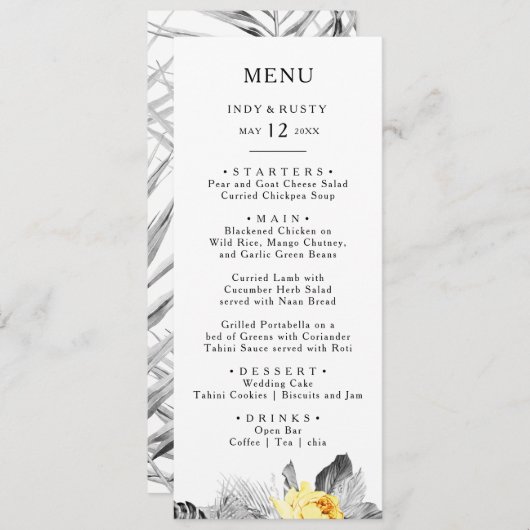 Modern Tropisch Bruiloft Diner Menu (Voorkant / Achterkant)