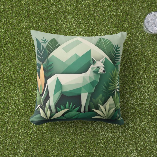 Modern Tropisch Dierenkussen – Low-Poly geometrisc Buitenkussen (Gras)