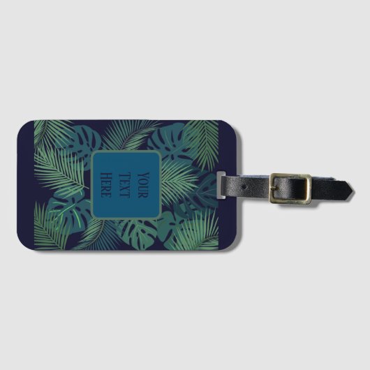 Modern tropisch donker palmblad hedendaags bagagelabel (Voorkant (horizontaal))
