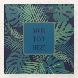 Modern tropisch donker palmblad, vijgenblad oerwou glazen onderzetter