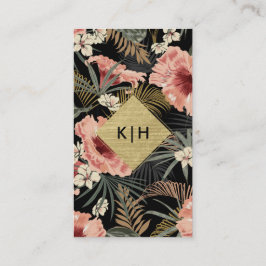 Modern tropisch Floral Gold Foil Monogram Visitekaartje