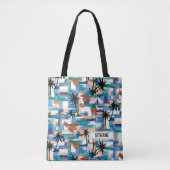 Modern Tropisch gecontroleerd patroon Blauw Monogr Tote Bag (Voorkant)