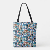 Modern Tropisch gecontroleerd patroon Blauw Monogr Tote Bag (Achterkant)
