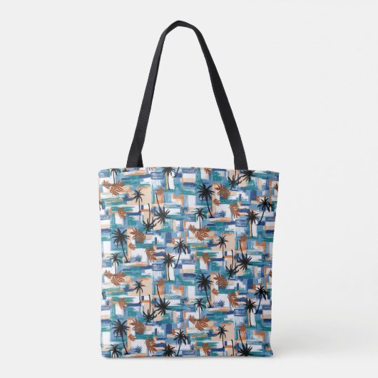 Modern Tropisch gecontroleerd patroon Blauw Monogr Tote Bag (Achterkant)