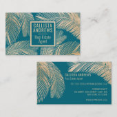 Modern Tropisch Goud Blauwgroen Blauw Palmboom Bla Visitekaartje (Voorkant / Achterkant)
