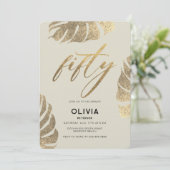 Modern Tropisch Goud Elegant Bladerwerk 50e Verjaa Kaart (Staand voorkant)