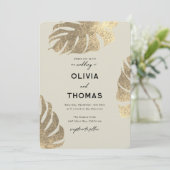 Modern Tropisch Goud Elegant Bladgroen Chique Brui Kaart (Staand voorkant)