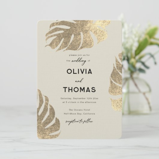 Modern Tropisch Goud Elegant Bladgroen Chique Brui Kaart (Staand voorkant)