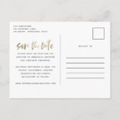 Modern tropisch gouden script stijlvolle trouwfoto uitnodiging briefkaart (Achterkant)