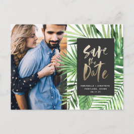 Modern tropisch gouden script stijlvolle trouwfoto uitnodiging briefkaart