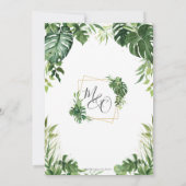 Modern tropisch groen blad tropen bruiloft kaart (Achterkant)