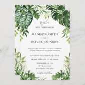 Modern tropisch groen blad tropen bruiloft kaart (Voorkant / Achterkant)