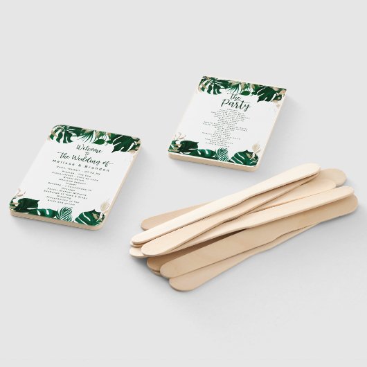 Modern Tropisch groen bruiloft ceremonie programma Handwaaier (Niet-gemonteerd)