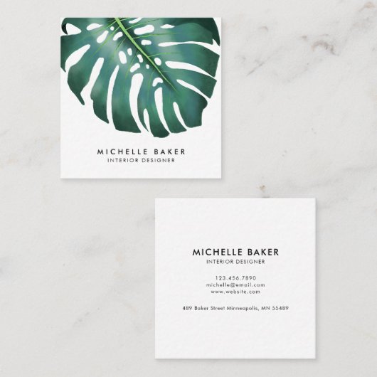 Modern tropisch groen lef vierkante visitekaartje (Voorkant / Achterkant)