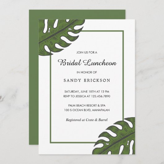 Modern Tropisch Groen Palm Leaf Bridal Luncheon Kaart (Voorkant / Achterkant)