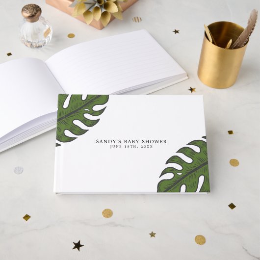 Modern Tropisch Groen Palm Leaves Baby shower Gastenboek (Voorkant open)