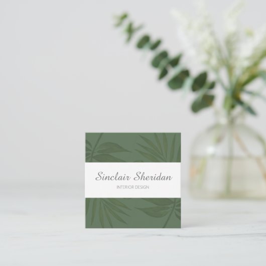 Modern tropisch groen palmblad vierkante visitekaartje (Staand voorkant)