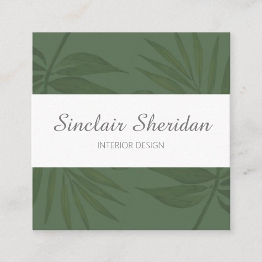 Modern tropisch groen palmblad vierkante visitekaartje (Voorkant)