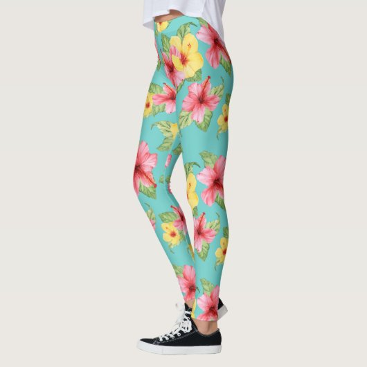 Modern Tropisch Hibiscus Bloemen Girly Chic Patroo Leggings (Links)