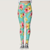 Modern Tropisch Hibiscus Bloemen Girly Chic Patroo Leggings (Voorkant)