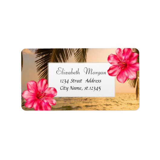 Modern Tropisch, Hibiscus Strandpalm Etiket (Voorkant)