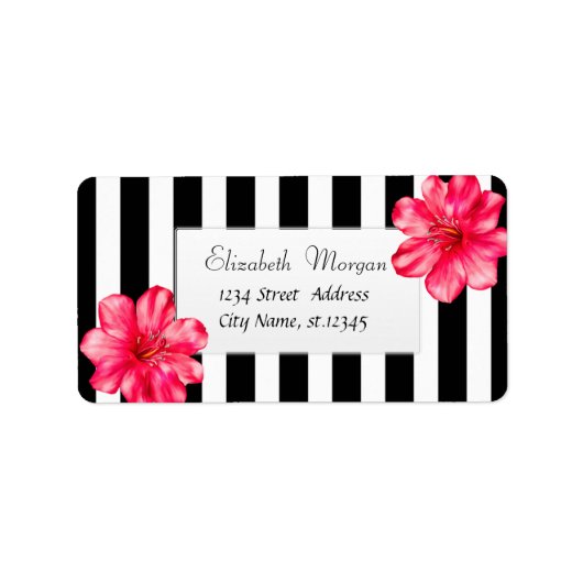 Modern Tropisch ,Hibiscus Zwarte Streep Etiket (Voorkant)