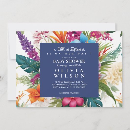 Modern Tropisch Kleurrijk Wildflower baby shower Kaart (Voorkant)