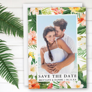 Modern tropisch koraal Floral foto Save The Date