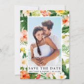 Modern tropisch koraal Floral foto Save The Date (Voorkant)