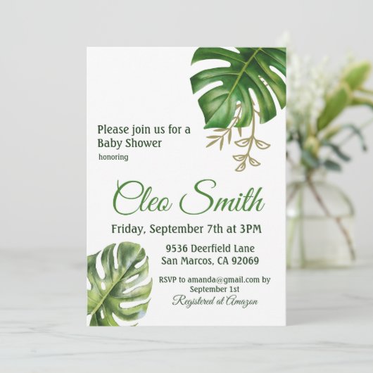 Modern tropisch lef Genderneutraal Baby shower Kaart (Staand voorkant)