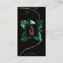 Modern Tropisch Marmer Monogram Visitekaartje