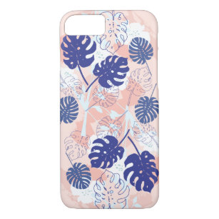 Modern Tropisch Monstera Blad Patroon Peach/Blauw Case-Mate iPhone Case