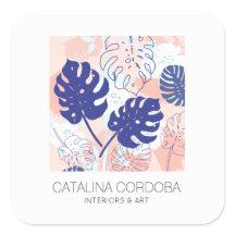 Modern Tropisch Monstera Blad Patroon Peach/Blauw