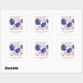 Modern Tropisch Monstera Blad Patroon Peach/Blauw Vierkante Sticker (Vel)