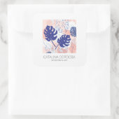 Modern Tropisch Monstera Blad Patroon Peach/Blauw Vierkante Sticker (Tas)