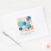 Modern Tropisch Monstera Blad Patroon Peach/Mint Vierkante Sticker (Envelop)
