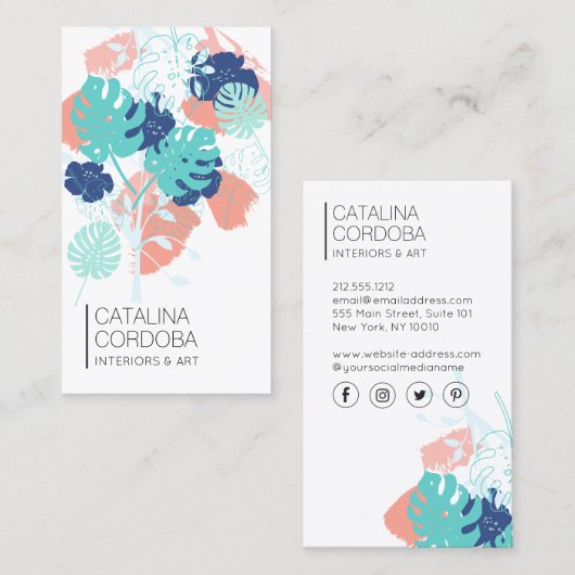 Modern Tropisch Monstera Bladpatroon Artistiek II Visitekaartje (Voorkant / Achterkant)