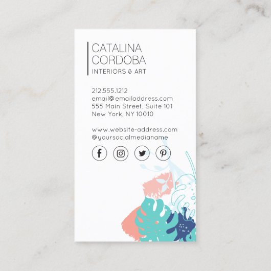 Modern Tropisch Monstera Bladpatroon Artistiek II Visitekaartje (Achterkant)