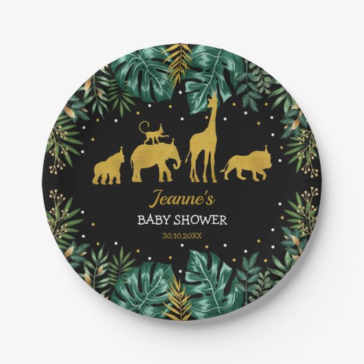 Modern Tropisch Oerwoud Safari Baby shower Papieren Bordje (Voorkant)