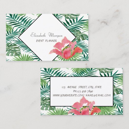 Modern tropisch palm laat Hawaiian Hibiskus Visitekaartje (Voorkant / Achterkant)