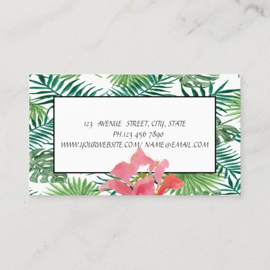 Modern tropisch palm laat Hawaiian Hibiskus Visitekaartje (Achterkant)