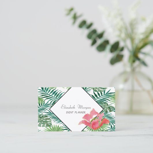 Modern tropisch palm laat Hawaiian Hibiskus Visitekaartje (Staand voorkant)