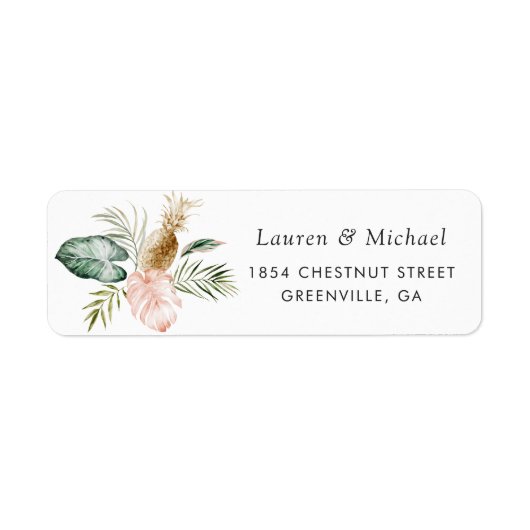Modern Tropisch Palm Leaf Greenery Return Address Etiket (Voorkant)