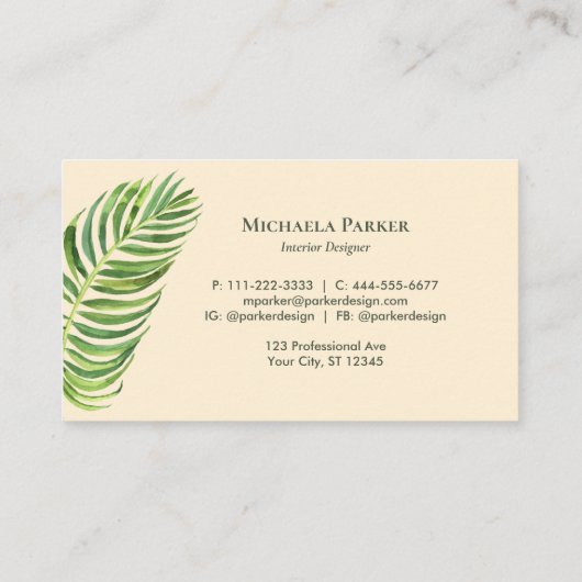 Modern Tropisch palm Leaf Shadow Visitekaartje (Achterkant)
