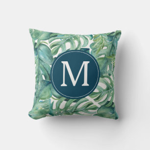Modern tropisch palm leest Monogram Kussen