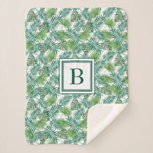 Modern tropisch palm leest Monogram Sherpa Deken